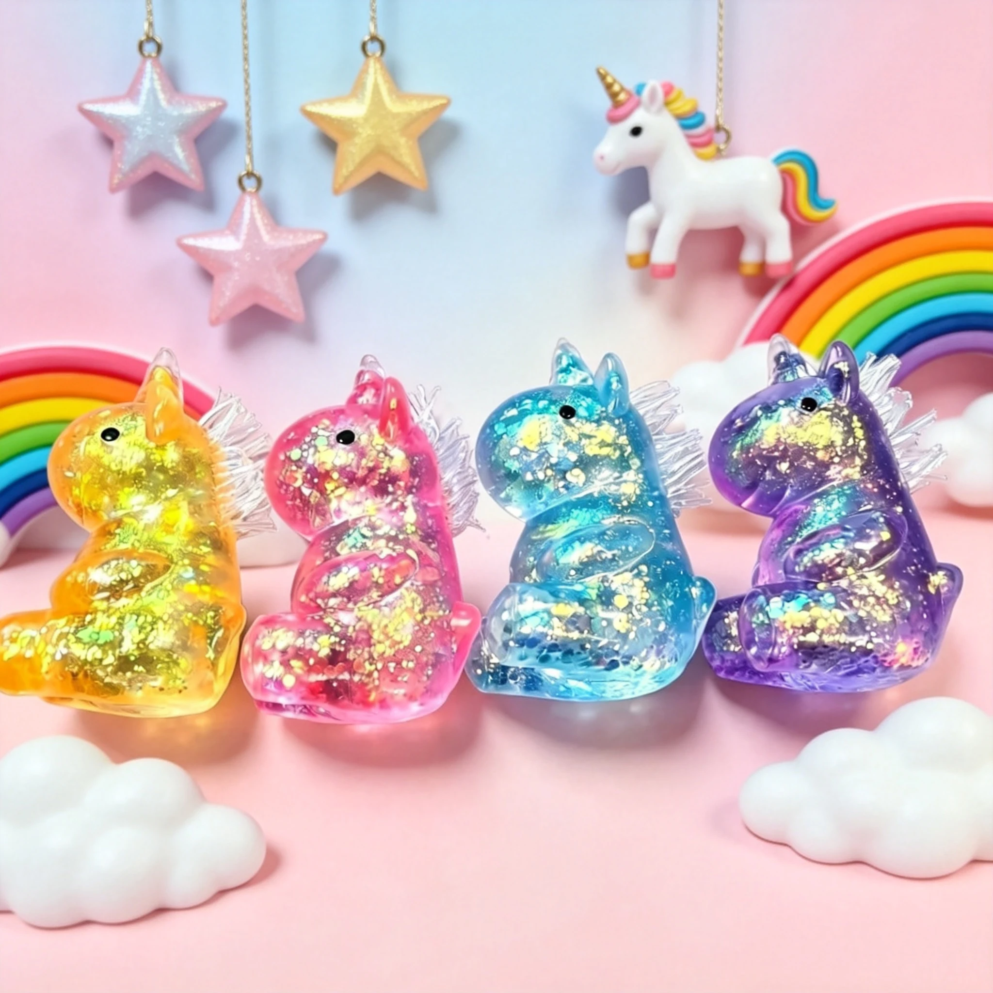 

Transparent Sparkling Powder Pony Pinch Music Cartoon Animal Soft Rubber Stress Relief Toy Girl Heart Sparkling Film Release Stress Relief Small Ornament
