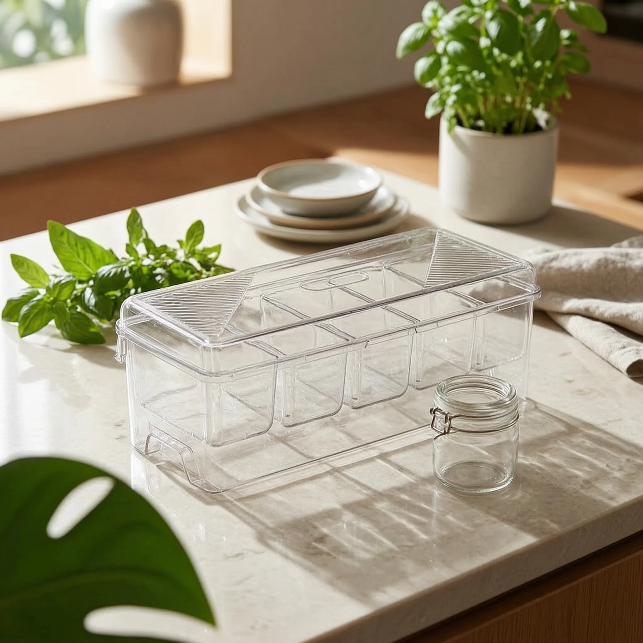 Divided Salad Bowl Transparent Clear Compartment Tray Divided Serving Tray Easy to Clean Household Storage Multipurpose