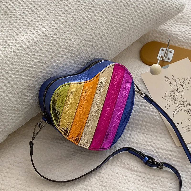 Shoulder Bag Mini heart-shaped box Women's Bag New Chain Crossbody Bag Creative Funny Rainbow Mixed Colors Personality All-match