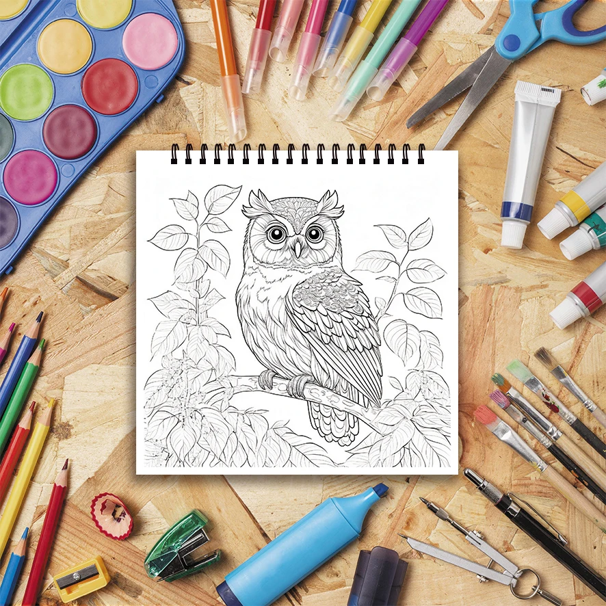 Owl Adult Coloring Book 22 Pages 8.27x8.27 Inch Perfect Gift for Stress Relief