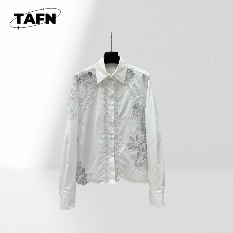 

Lace Heavy Three-Dimensional Floral Handmade Applique Shirt Women's Elegant Work Shirt Slim Fit Button BlouseAH1521