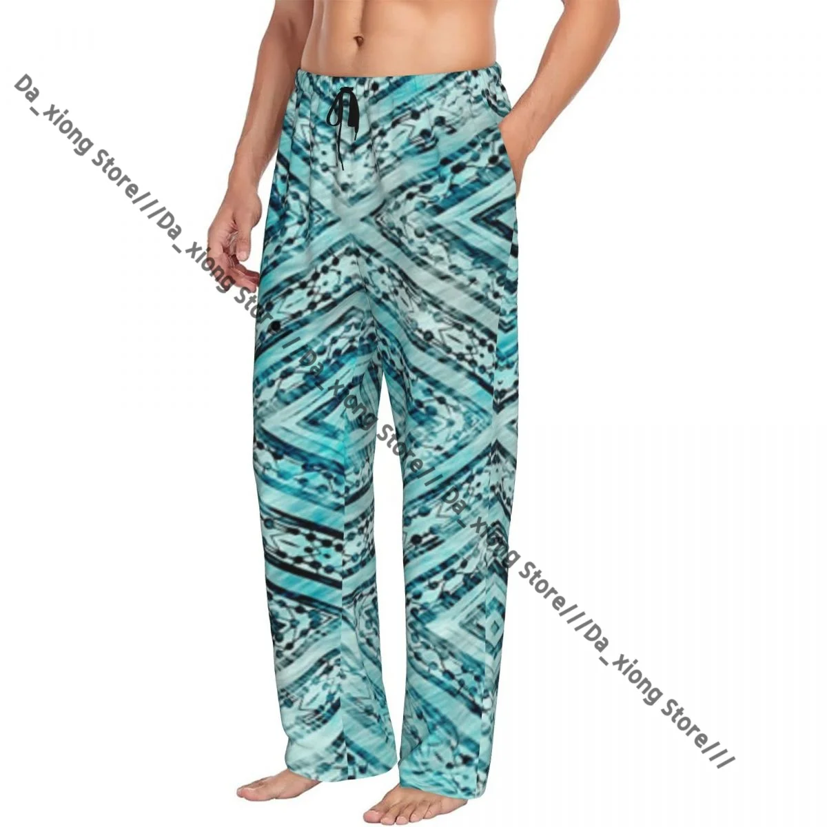 

Mens Casual Pajama Long Pant Loose Elastic Waistband Aegean Teal Rustic Nantucket Textile Cozy Sleepwear Home Lounge Pants