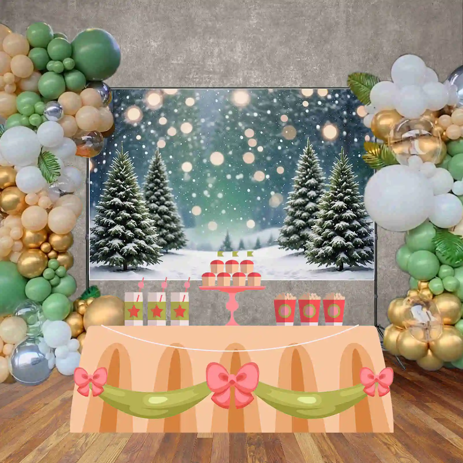 MOON.QG 2025 Christmas Pine Tree Backdrop Field Bokeh Outdoor Winter Snow Backgrounds Custom Party Decoration Photography Props