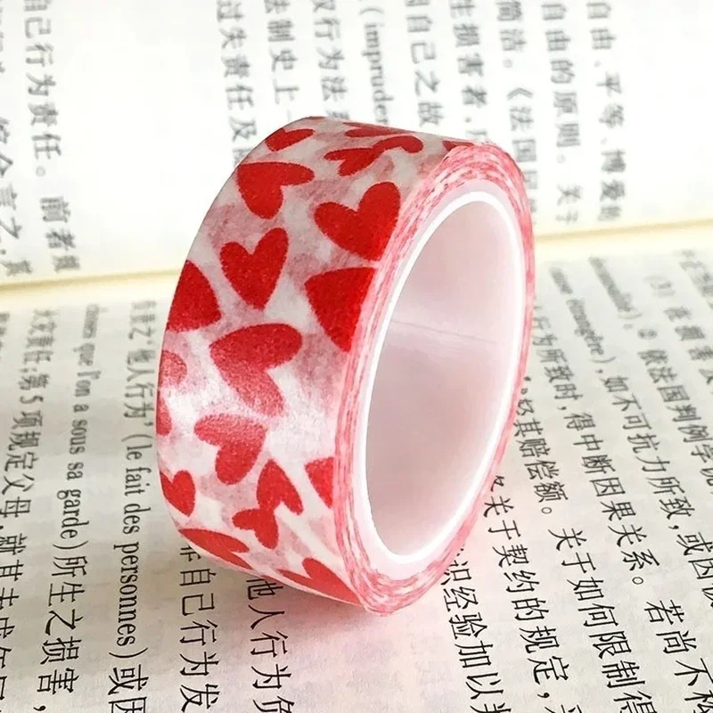 New 1 Roll of DIY Decorative Paper Craft Tape Red Love Heart Pattern Valentine's Day Self-adhesive Cute Stationery School Supply