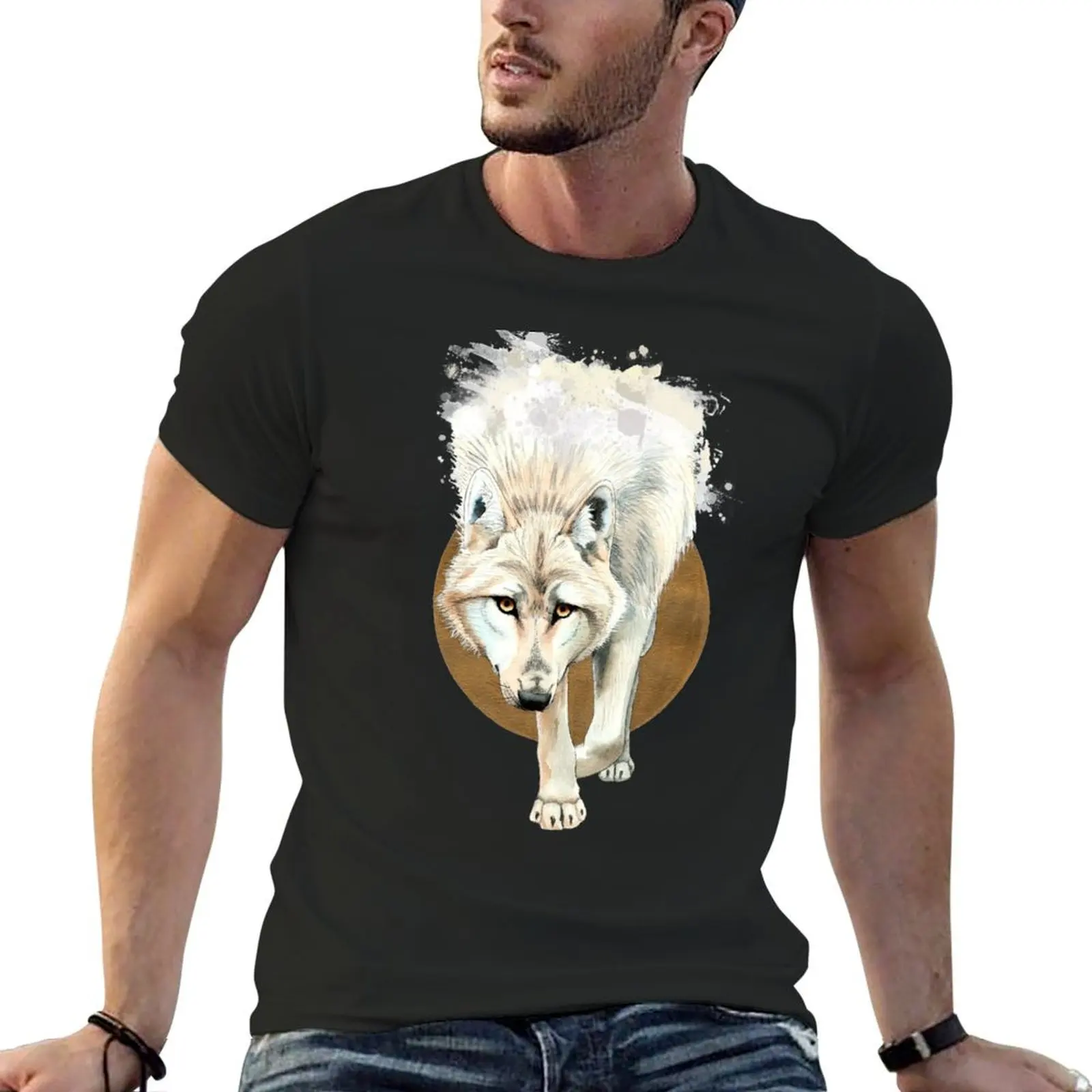 

Wolf walk watercolor painting T-Shirt Short sleeve tee animal prinfor boys mens white t shirts