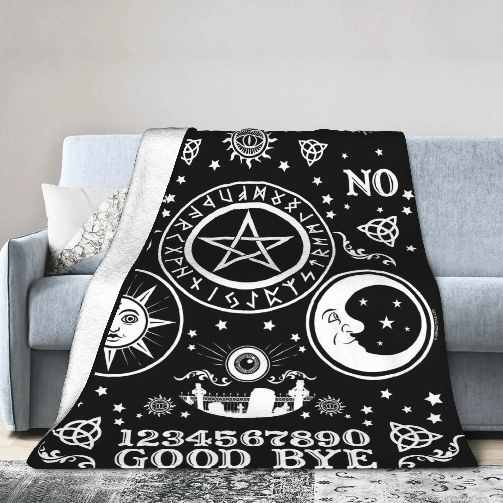 Ouija Board Knitted Blanket Mystical Sun and Moon Flannel Throw Blanket Summer Air Conditioning Printed Lightweight Bedspread