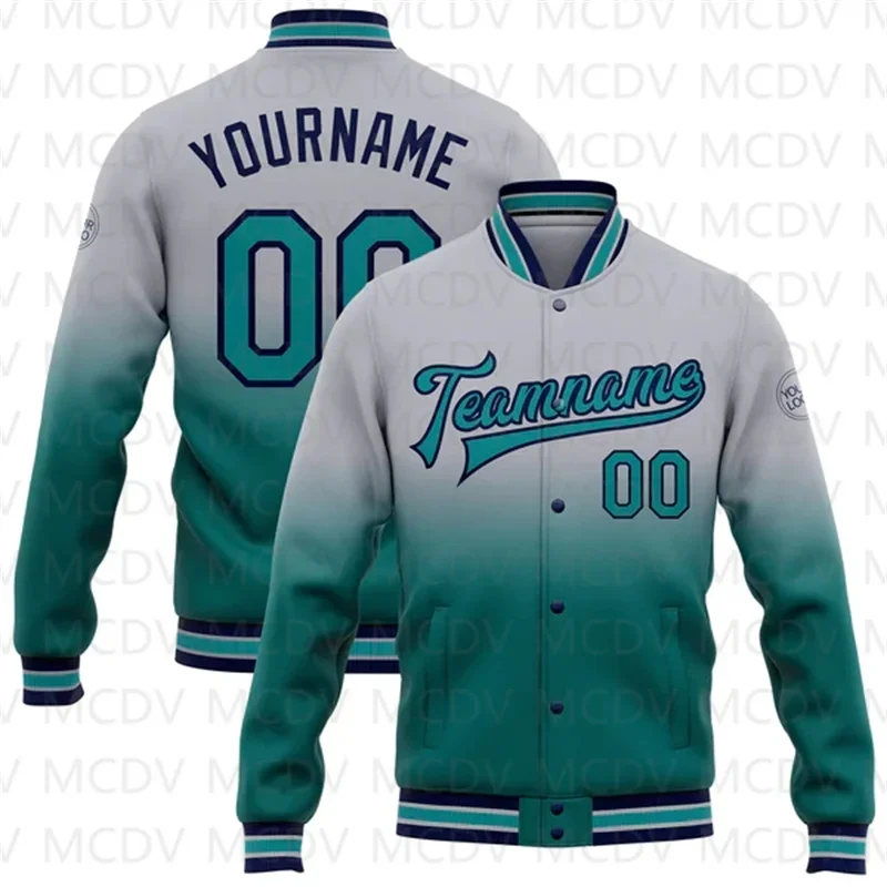 Custom Sky Blue Pink-Black Bomber Full-Snap Varsity Letterman Fade Fashion Jacket