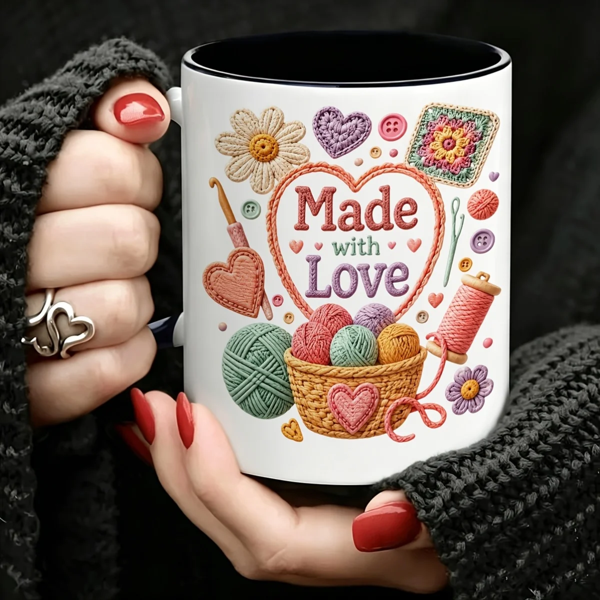 Taza de cerámica hecha a mano de 11 oz, exquisito diseño de bolas de lana tejidas a mano - Regalos pensados para el Día de la Madre, cumpleaños, Navidad, taza para café, té, leche, utensilios de cerámica para beber, regalos