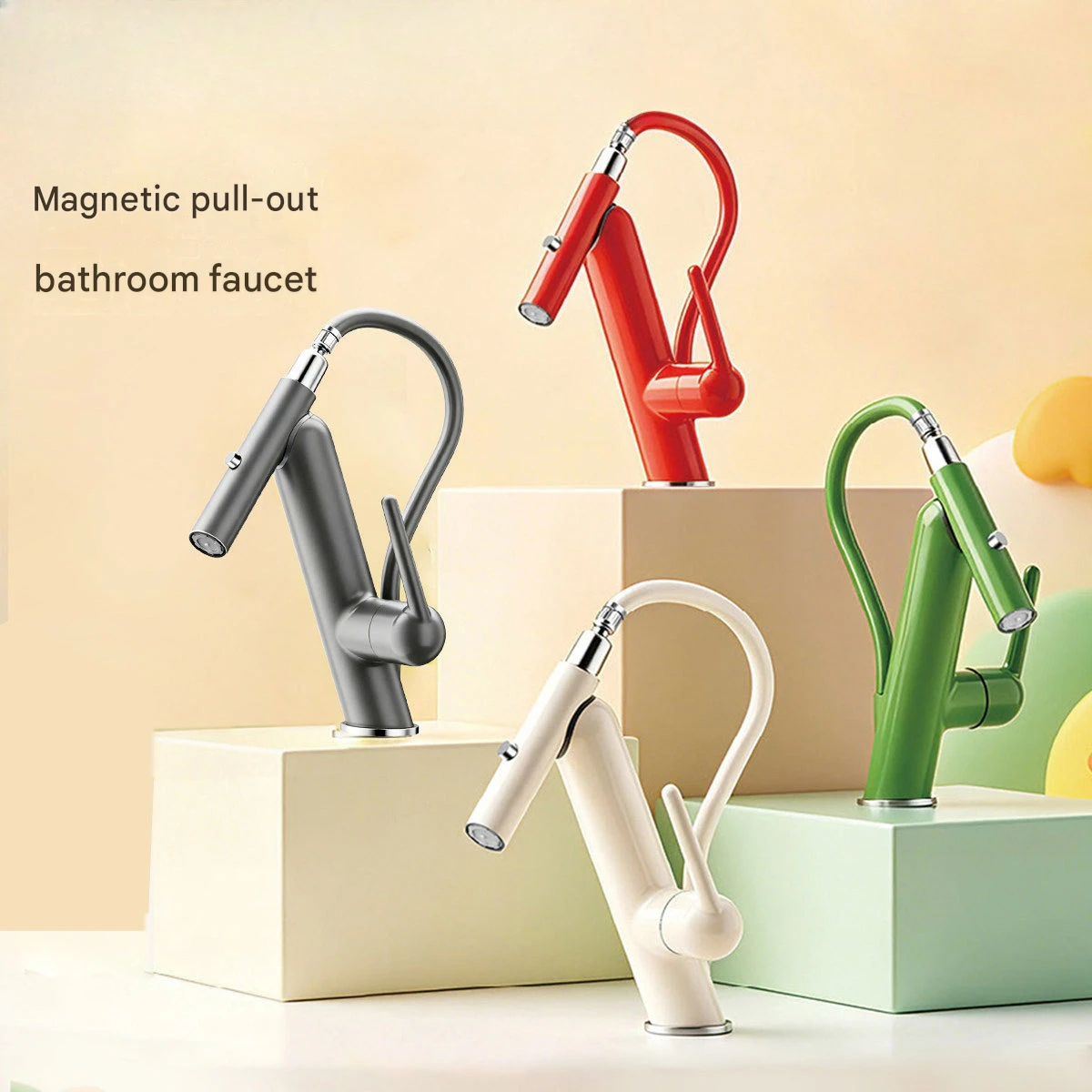 Magnetic Bathroom Faucet, Pull Down Cold and Hot Water, Swan Neck Sink Faucet for Lavatory Basin, 2 Functions