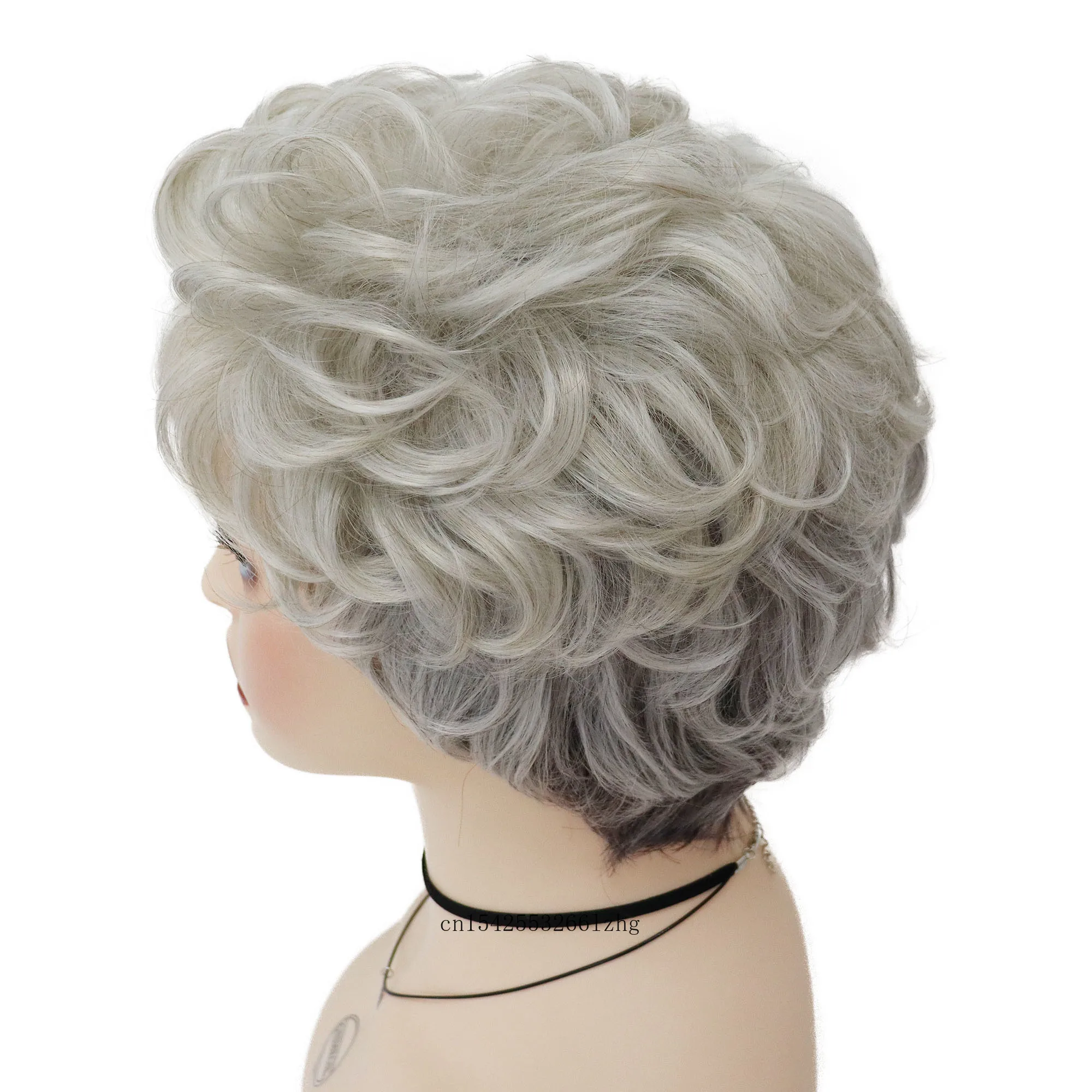 GNIMEGIL Women\'s Grey Wig Synthetic Natural Layered Haircut Short Curly Wig with Bangs Elderly Ladies Grandmother Wig Cosplay