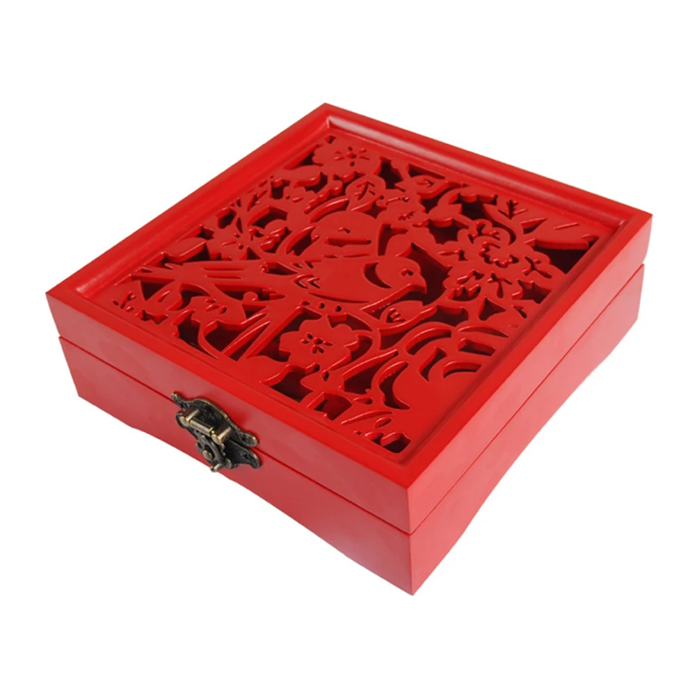 

Wedding Souvenir Storage Box Chinese Style Carved Souvenir Case Wedding Presents Box for Home Party (Red)