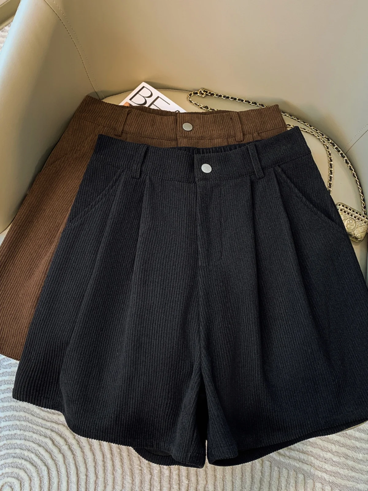 plus Size Corduroy Shorts Women's High Waist A-Line Wide Leg Pants Boot Cut Pants Spring Autumn New Style Comfortable Casual ...