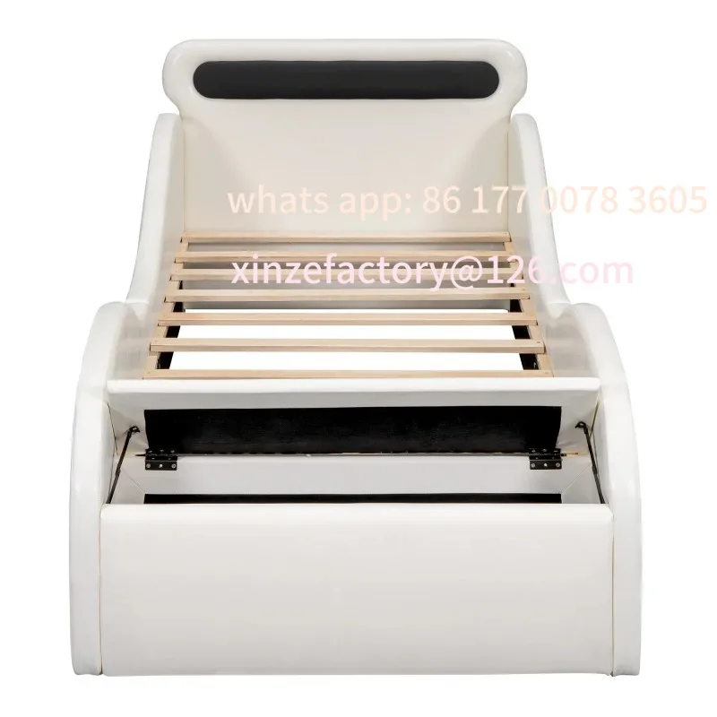 سرير أطفال فردي على شكل سيارة قابل للتخصيص، سرير أطفال مقاس 90 × 200 سم مع عجلات مضيئة ومساحة تخزين، PU للشباب #6