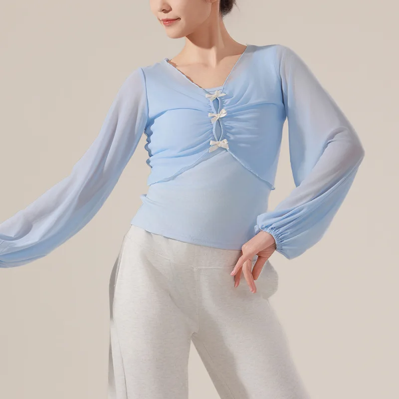 ملابس الرقص الكلاسيكية الرقص الشاش الإناث الجسم قافية أنيقة فانوس الأكمام الرقص الصيني الحديث الجديد وهمية اثنين من القمم الكبار