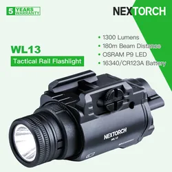 Nextorch WL13 Ultra-Bright Tactical Flashlight Suitable for MIL-STD-1913 & Glock-style Rails,1300 Lumens 180m Beam,Rotary Switch