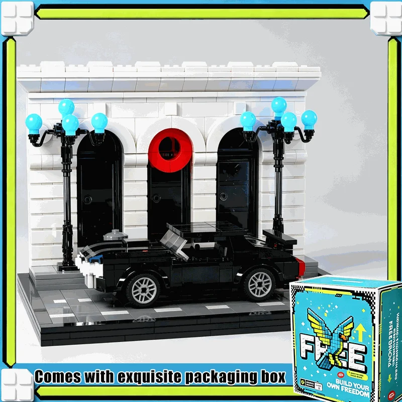 674PCS Neon Night City Hotel Action Scene Model Custom Building Blocks Diorama DIY Assembly Creative Display Collection Gift
