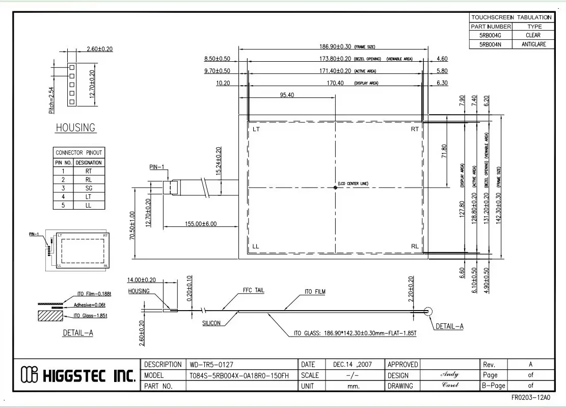 Original 8.4 inch HIGGSTEC T084S-5RB004N-0A18R0-150FH  T084S-5RB004G-0A18R0-150FH Industrial Medical equipment touch screen