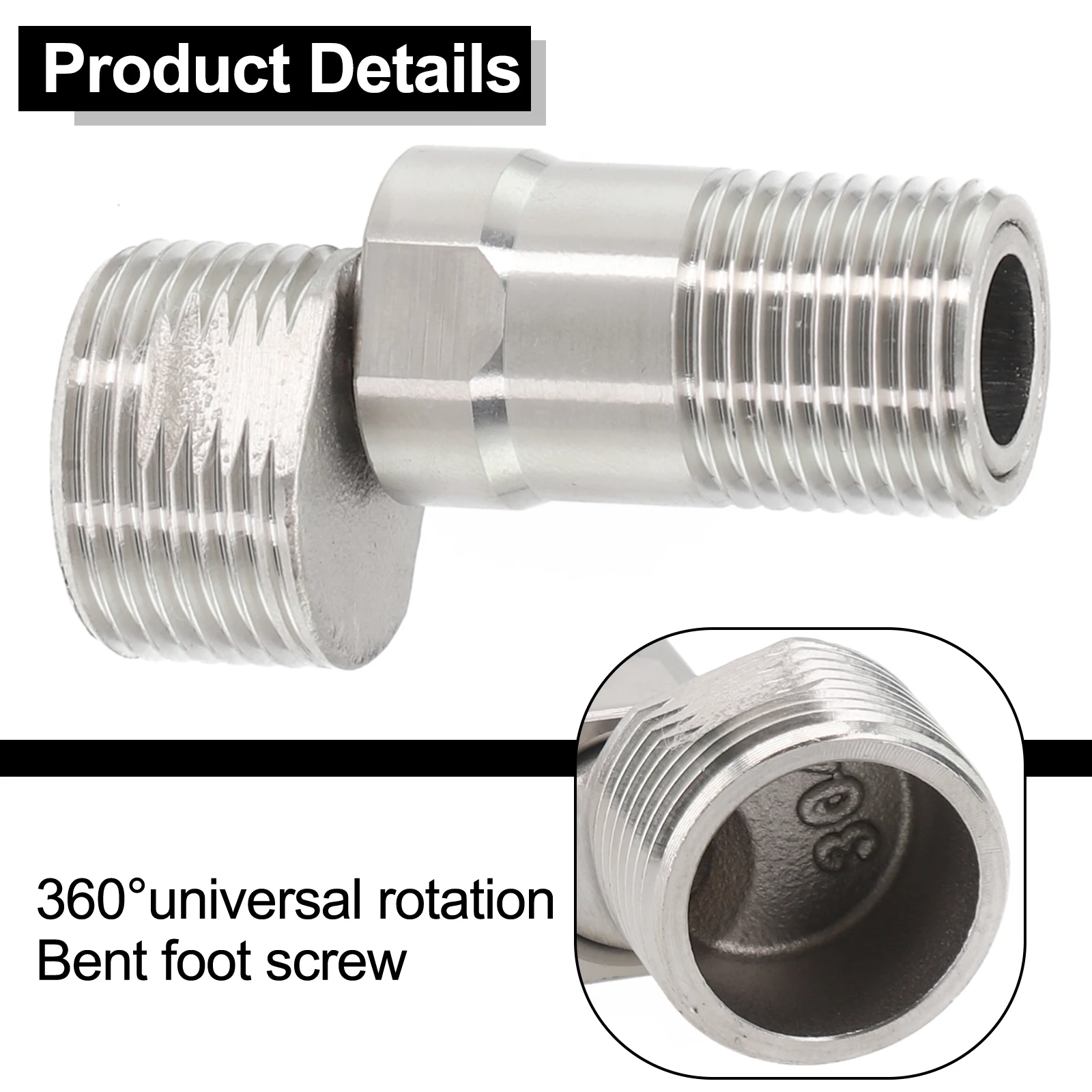 Grifo ajustable de 360 grados, pie curvo en ángulo, tornillo excéntrico, adaptador de grifo de esquina, accesorio de cocina y baño de acero inoxidable, 1 ud.