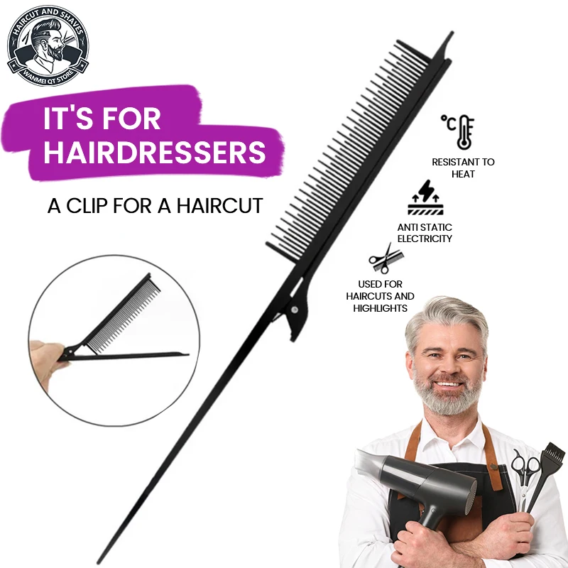 1pc Professional Salon Hairdressing Comb Black Multifunctional Highlight Clip Comb For Hair Styling Antistatic Combs