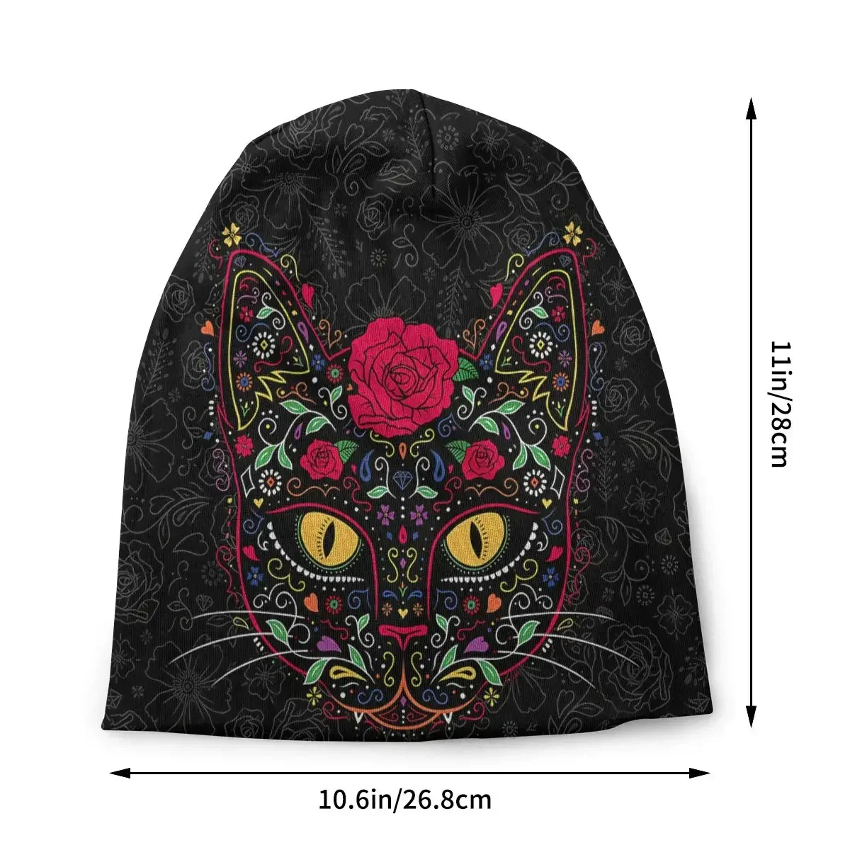 Skullies Beanies Caps Day Of The Dead  Cat Sugar Skull Thin Hat Autumn Spring Bonnet Hats Men Women's Unisex Ski Cap