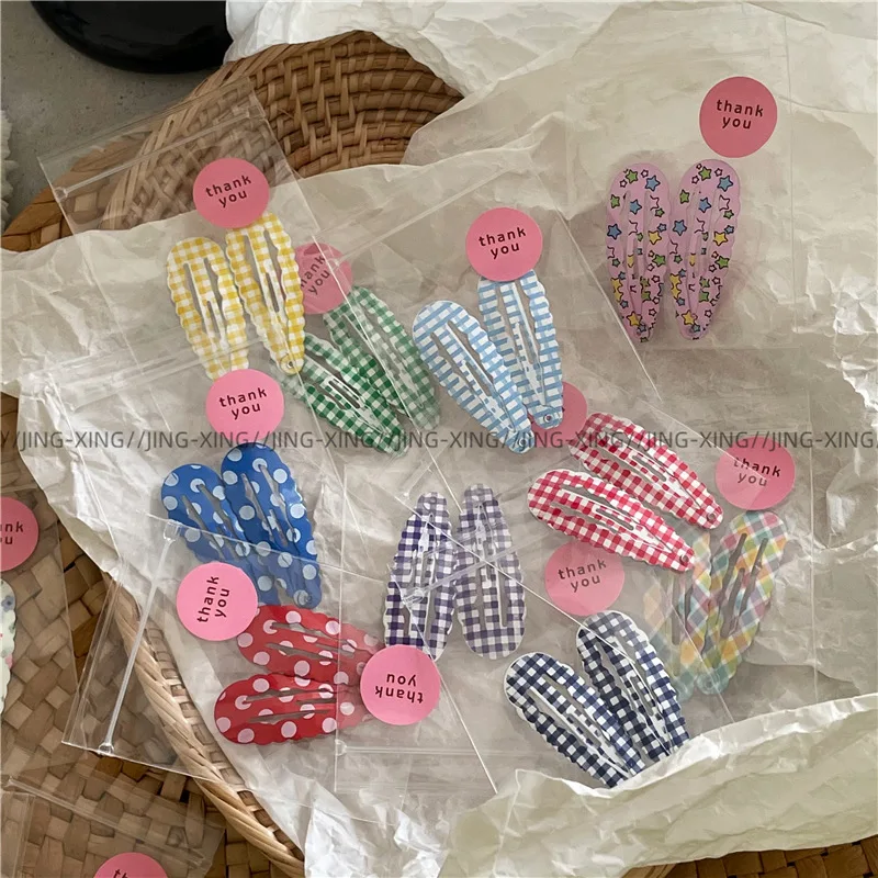 

Милые заколки-капельки в корейском стиле с принтом для девочек, милые заколки в клетку и горошек для повседневного использования, аксессуары для волос