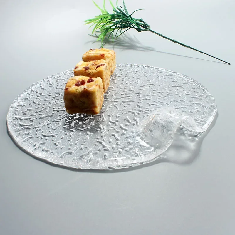 Irregular texture glass flat dessert sushi plate ceramic flat steak plate restaurant kitchen fruit salad special tableware
