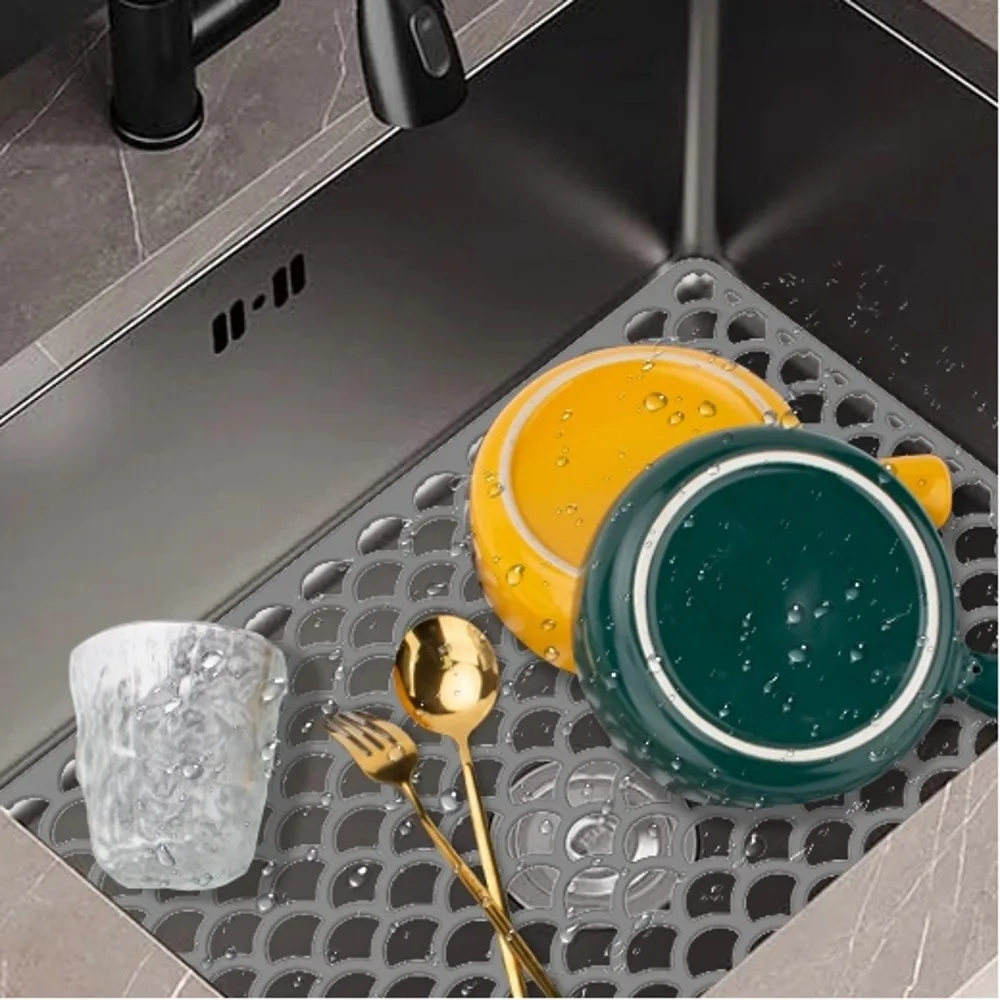 

Силиконовый защитный коврик для раковины, складной противоскользящий нескользящий коврик для раковины, многофункциональный термостойкий коврик для сушки дренажной посуды