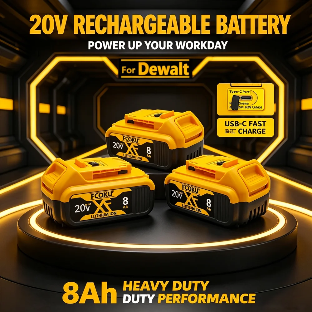 Upgrade Type-C Charging 8.0Ah 20V Rechargeable Battery Fit DEWALT DCB181 DCB182 DCB184 DCB200 High Capacity Construction Tools