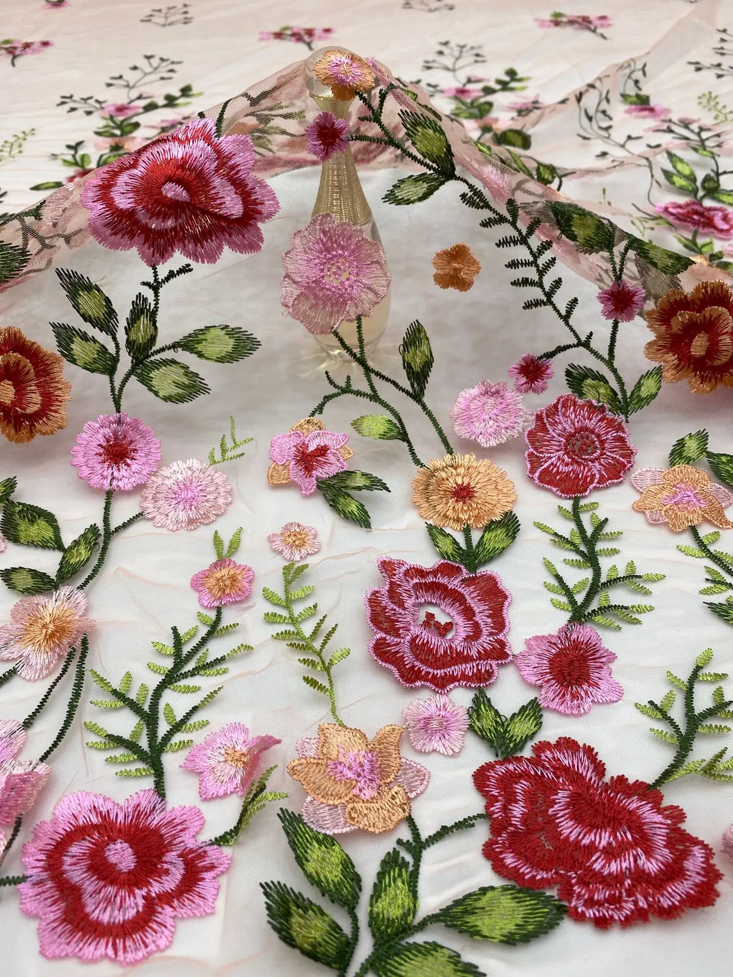 1Yard Floral Mesh Embroidery Fabric Fashion Lady Dress Sewing Fabric