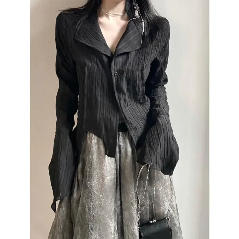 

Gothic Black Shirt Yamamoto Style Dark Aesthetic Blouse Women Irregular Designer Clothes Emo Alt Clothes Grunge Tops Y2k