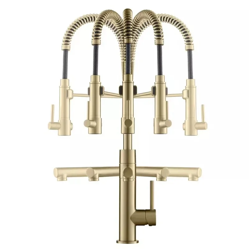 Premium Brass Brushed Gold Pre-Rinse Tap Pull Down Spring Spout Kitchen sink Faucet