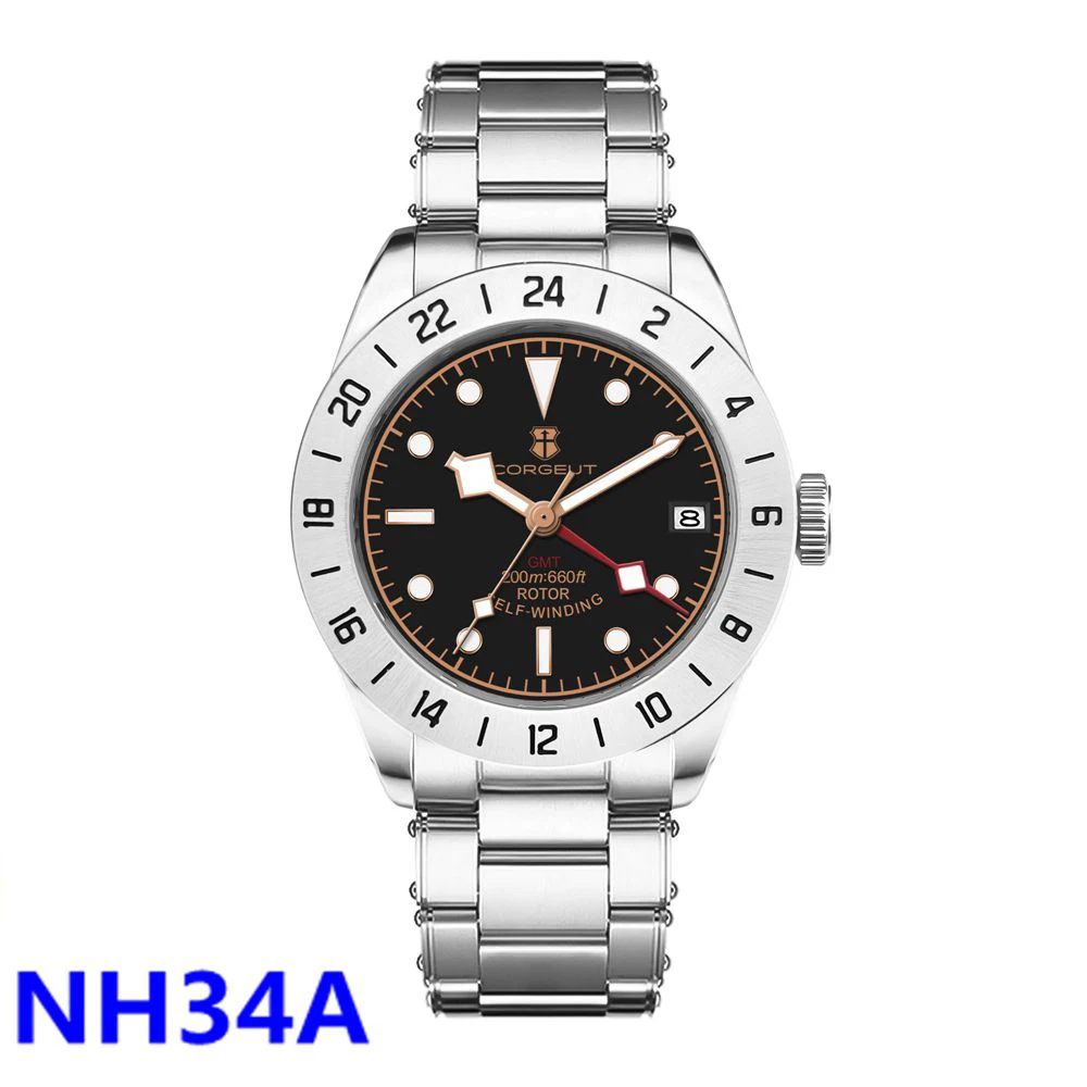 39mm GMT Watch NH34 Automatic Wristwatches For Men Date Luminous 20Bars Dive Man Corgeut Watches Sapphire Crystal reloj hombre