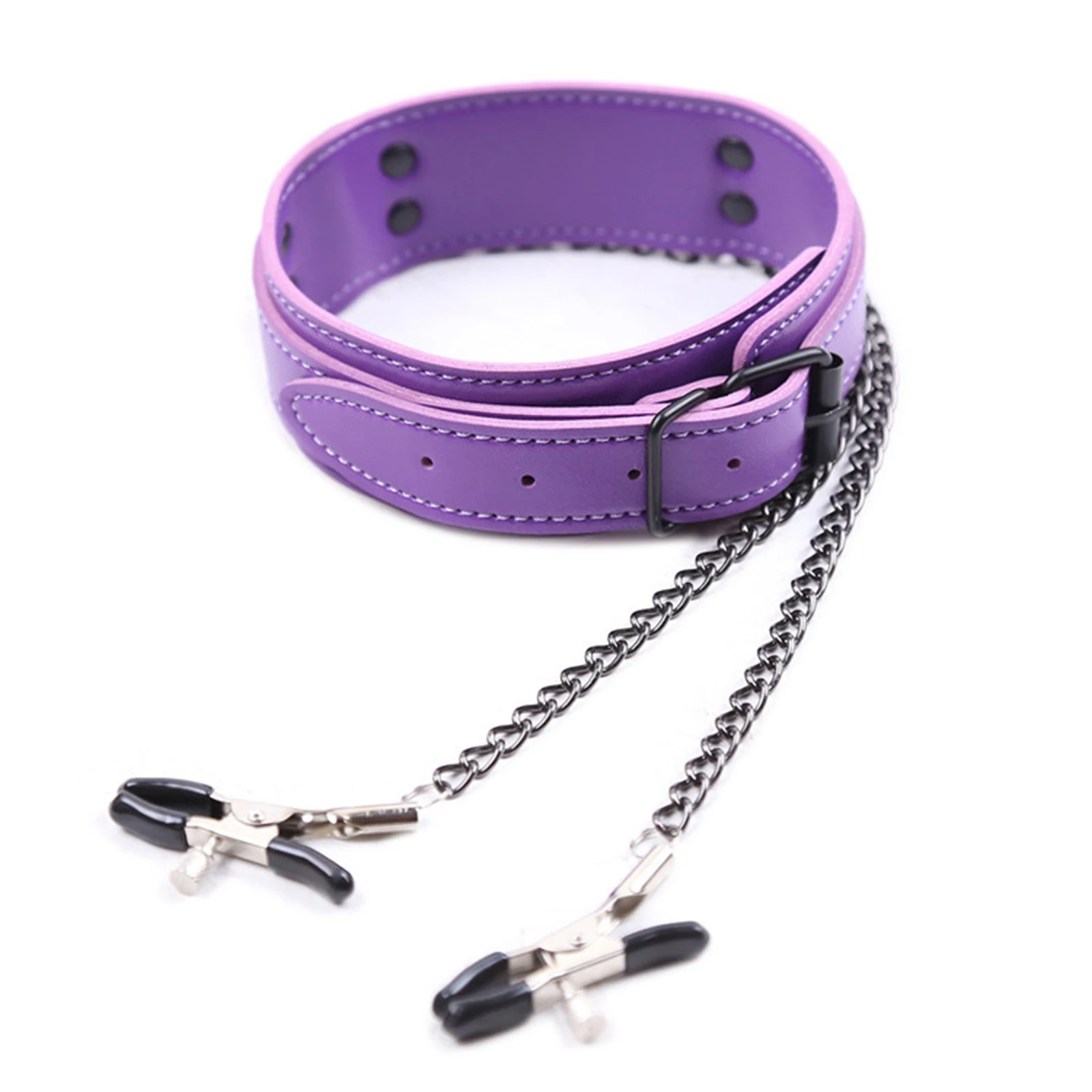 Collare girocollo in pelle con morsetto per capezzoli Catena con clip per seno SM Bondage Coppia SM Giocattoli sessuali per donna Strumenti erotici Giochi per adulti