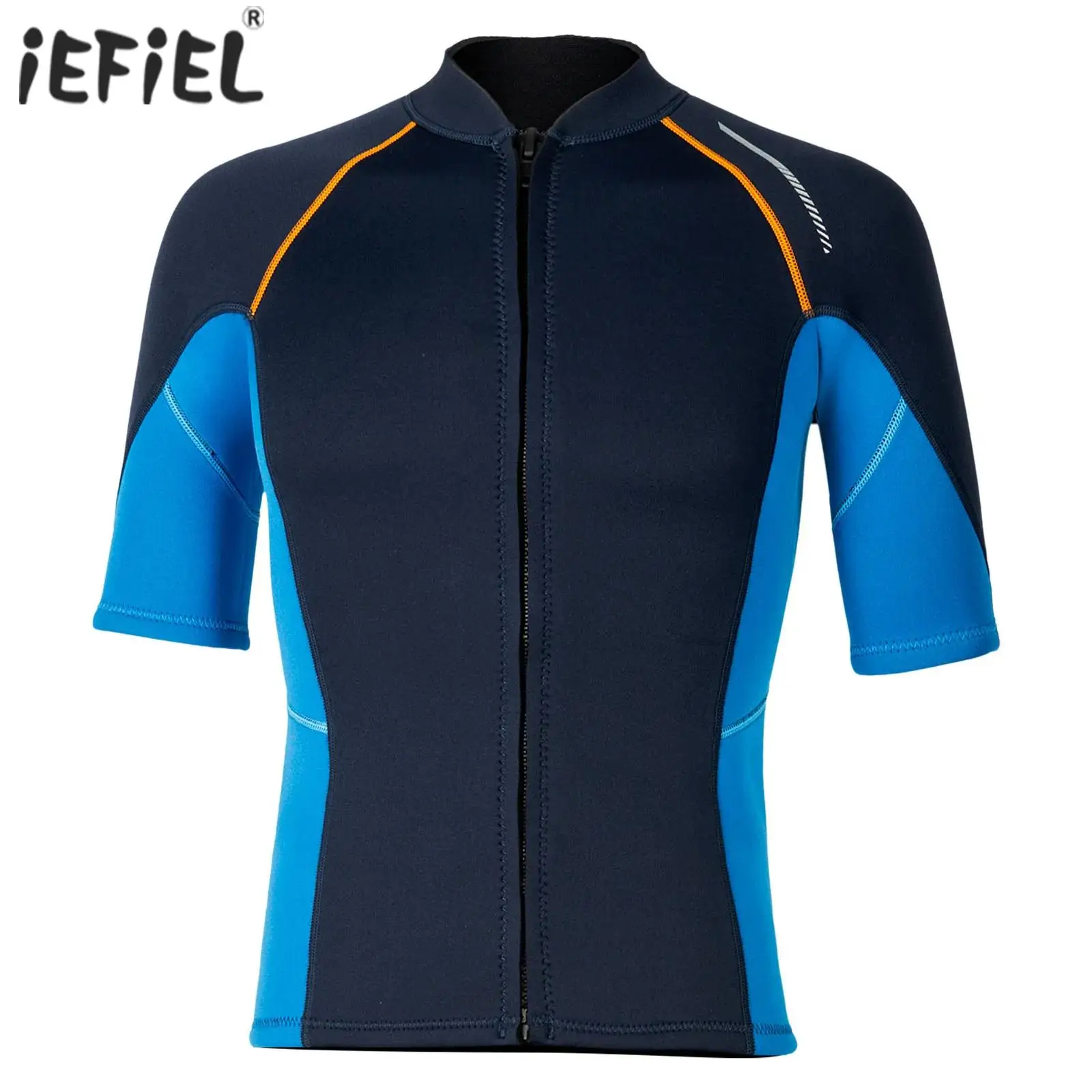 Mens Swim Tops Swimwear Beachwwear Short Sleeve Front Zip Wetsuit Top 1.5mm Neoprene Tops for Swimming Diving Surfing Snorkeling