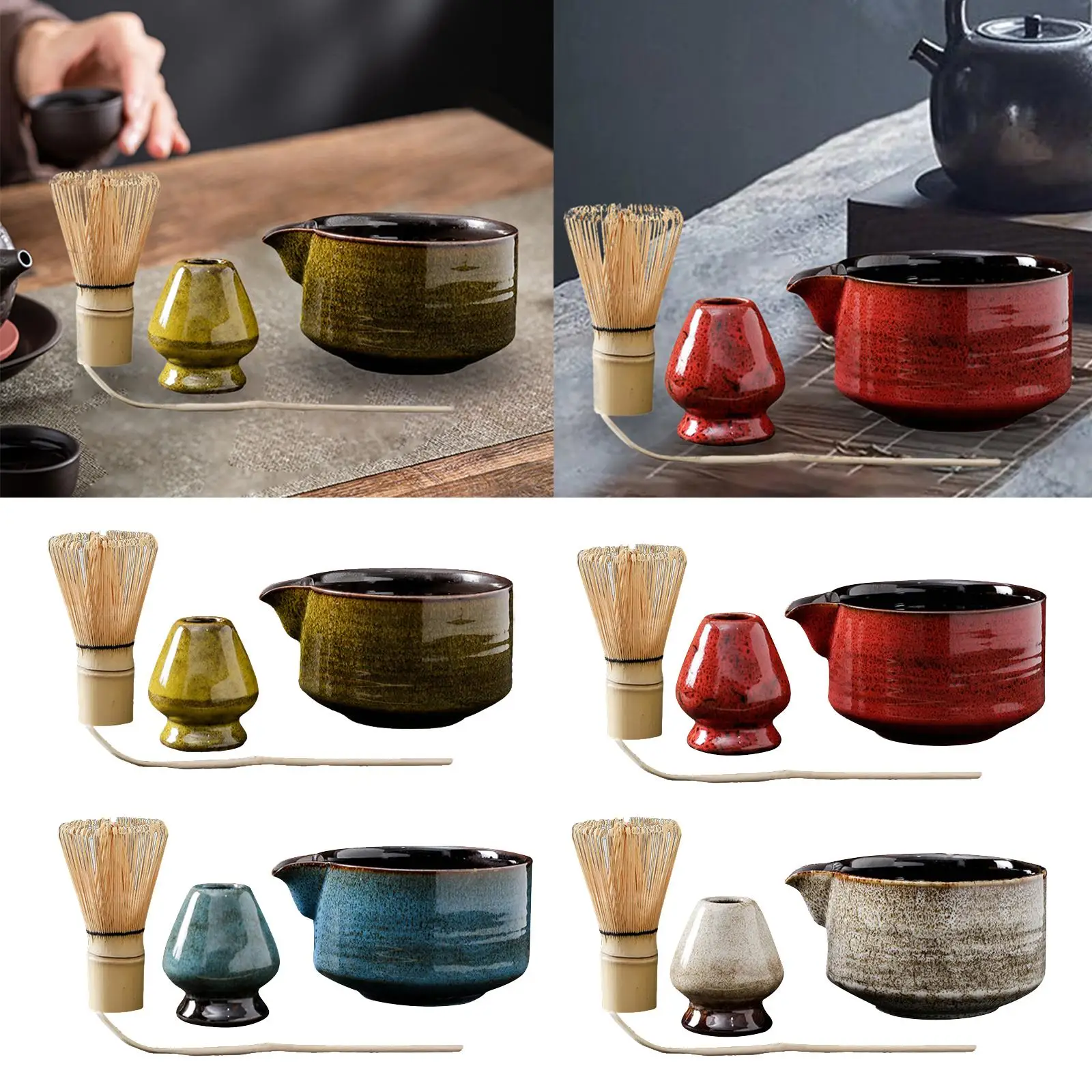 4pcs Japanese Tea Dish Matcha Whisk Utensils Set and Matcha forMatcha Bowl Tray Bamboo Whisk Tea Ceremony Accessories