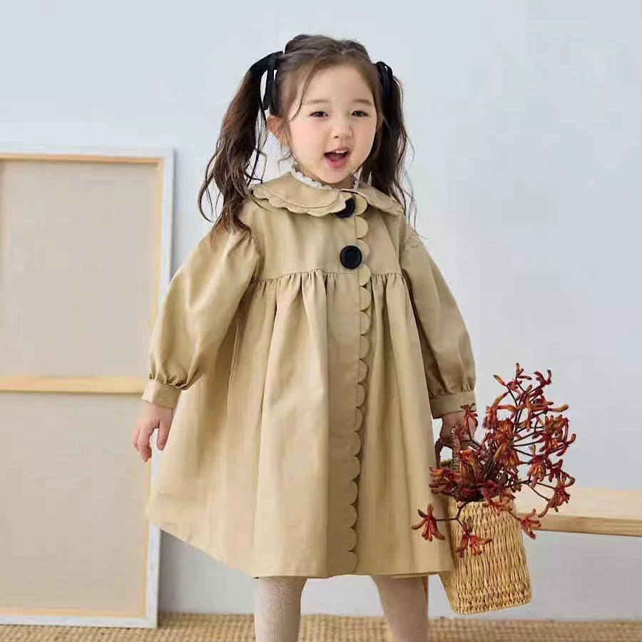 

Girls Coat 2025 Autumn and Winter New Children's Clothing Girls Baby Fashion Retro Doll Collar Windbreaker Casual Simple Sweet