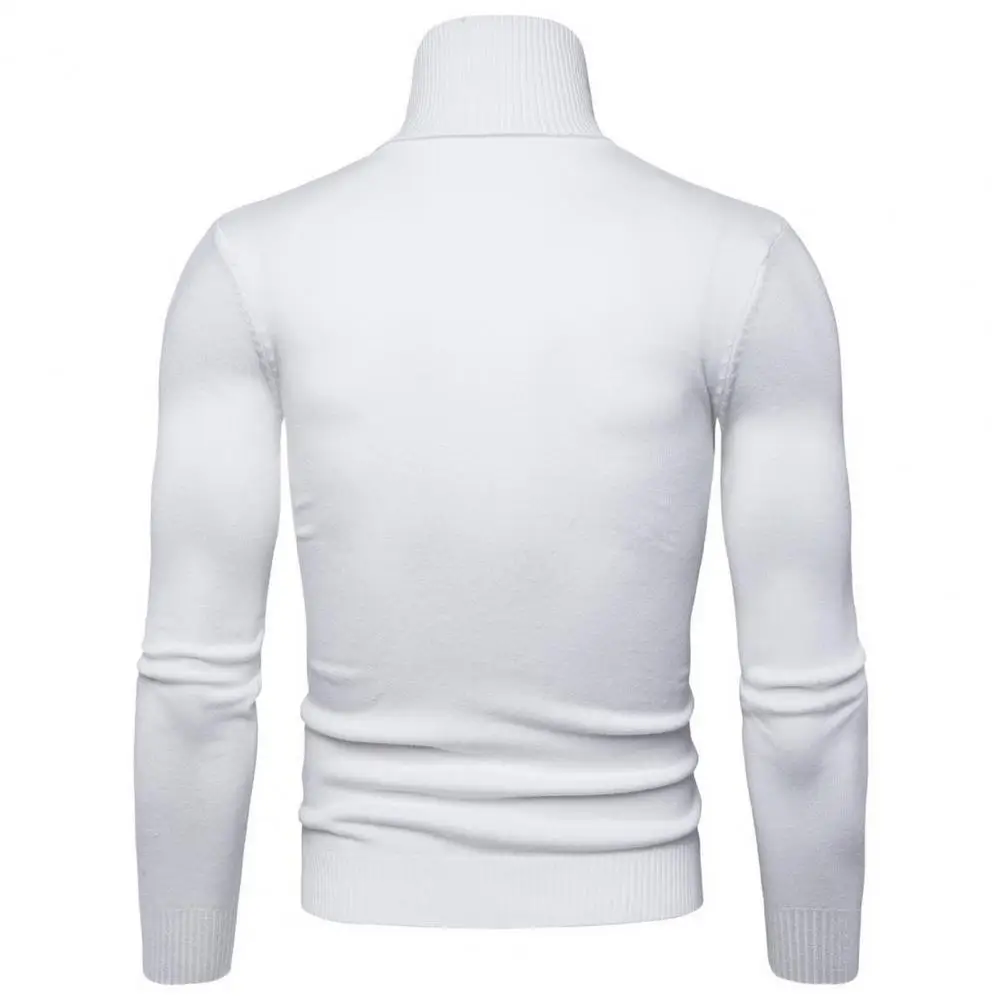 Stretchy Casual Top Men's Slim Fit High Collar Knitted Sweater for Fall Winter Plus Size Pullover for Daily Wear Sports Long