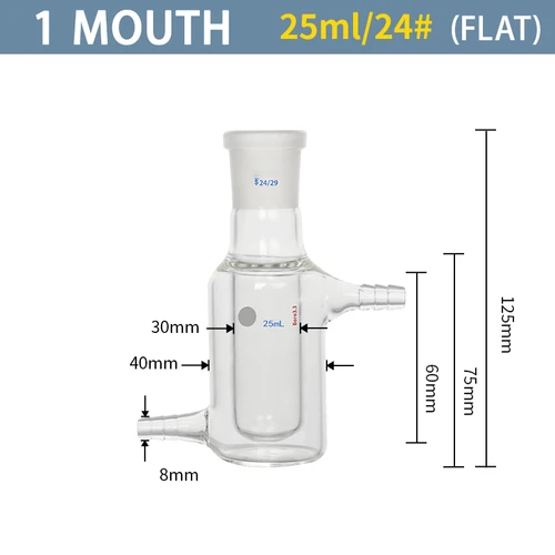 Imagen 2 del producto 24 #   Botella de reacción con camisa de doble capa, frasco de laboratorio de fondo plano con reactor de puerto único, cristalería de 25-1000ml