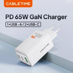 CABLETIME GaN Charger 65W Quick Charge 4.0 3.0 USB C PD Charger for Macbook Air iPhone 16 15 14 iPAD Tablet PD Fast Charger