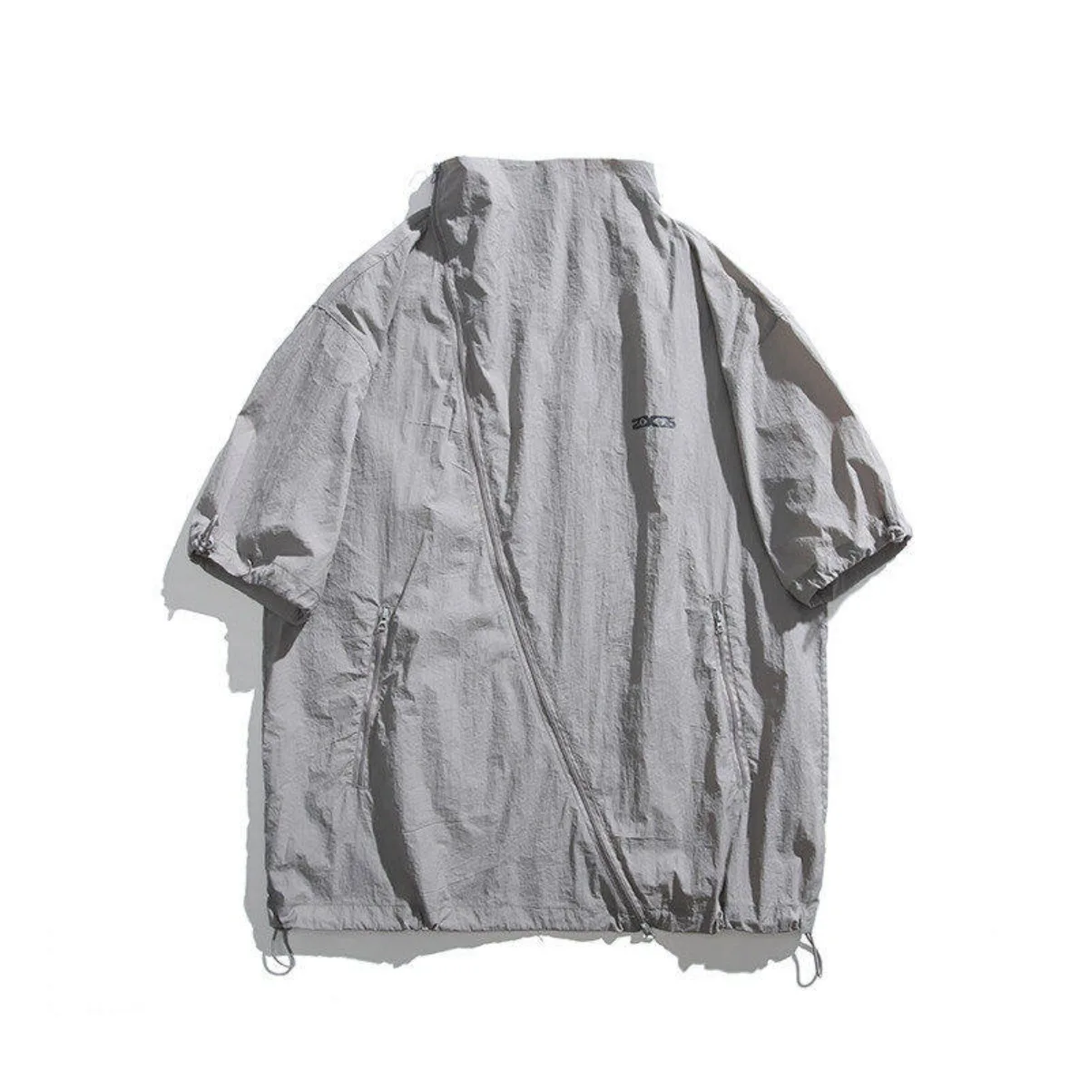 Summer American Slanted Zipper Shoulder Short Sleeved T-shirt for Men Outdoor Quick Drying Half