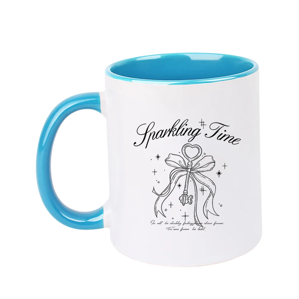 11oz Sparkling Time Heart Key Ceramic Coffee Mug with Bow Design Tableware for Valentine's Day and birthday Home Use Holiday Pre
