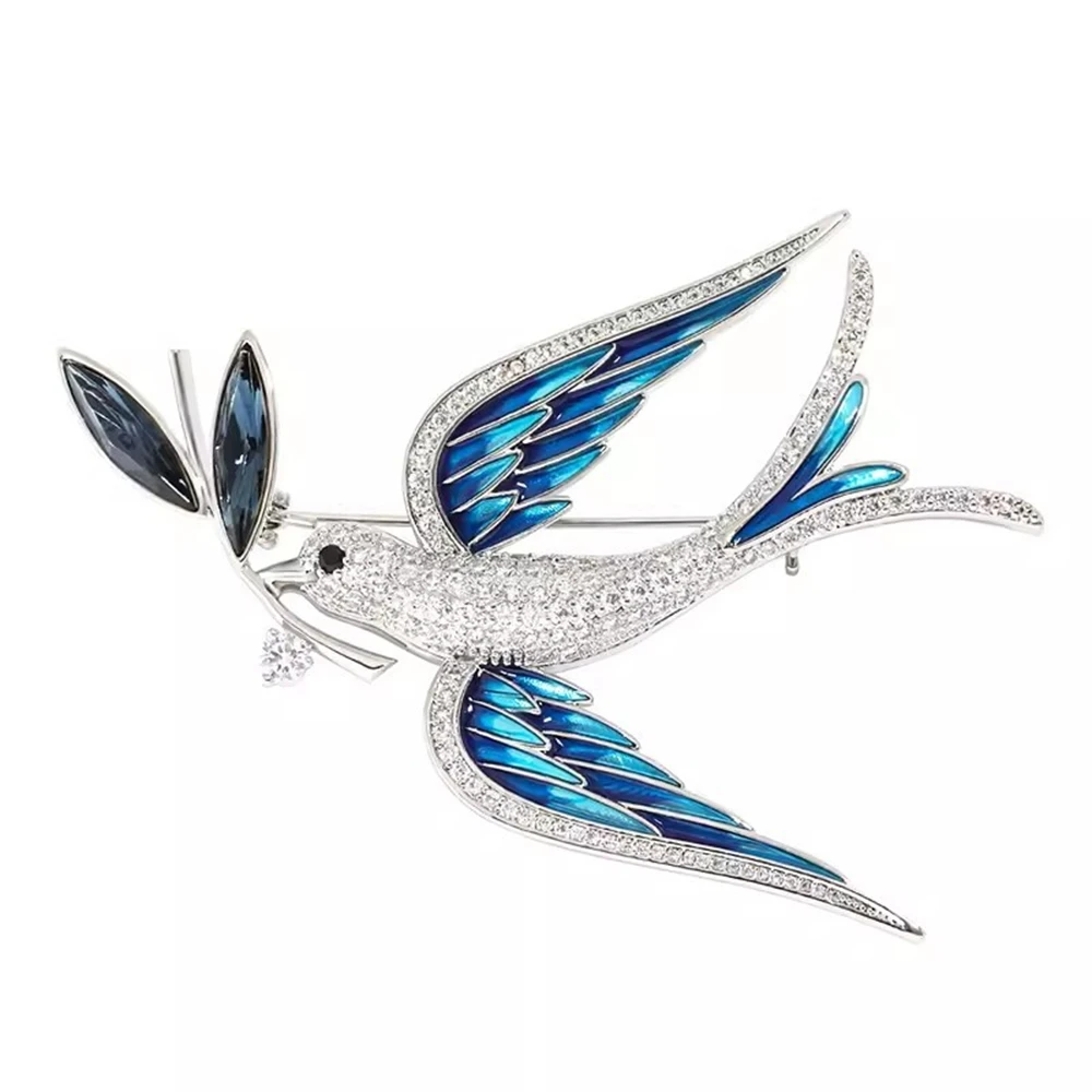 Luxury Blue Swallow Bird Brooches for Women Anti Glare Crystal Inlaid Rhinestone Fashion Brooch Pins Jewelry Gifts image 4