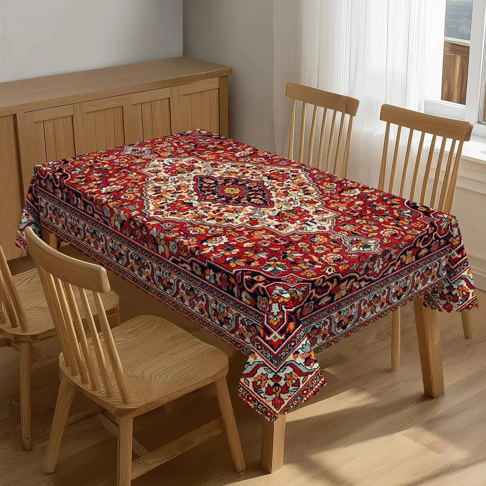 

Persian Style Waterproof Polyester Tablecloth 2D Flat Printed Vintage Rug Pattern Table Cover For Kitchen Dining Room Decor