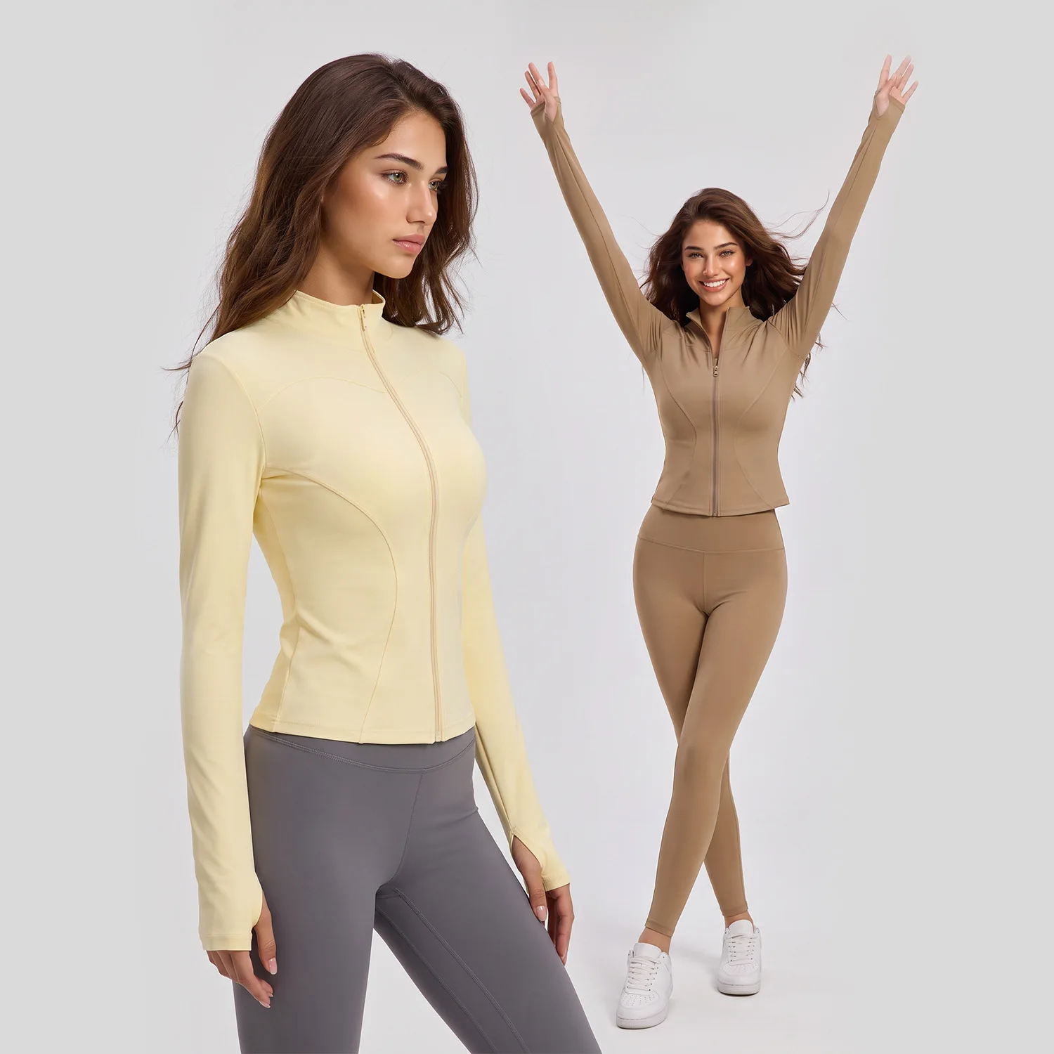 Women Full Zip Yoga Jacket Stand Collar Long Sleeve Naked Feel High Stretch Slim Fit Breathable Running Gym Workout Sports Top