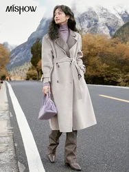 MISHOW Women's Patchwork Woolen Coats 2023 Autumn Winter Double Breasted Loose Overcoat Long Office Lady with Belt MXC55W0141