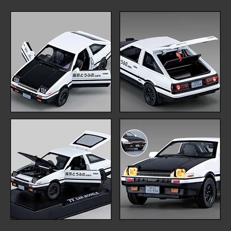 1:32 AE86 Auto giocattolo in lega di metallo Fonde sotto pressione Veicoli Decorazione Modello in miniatura Scala Raccogliere regalo Bambini Ragazzo Tirare indietro Luce sonora