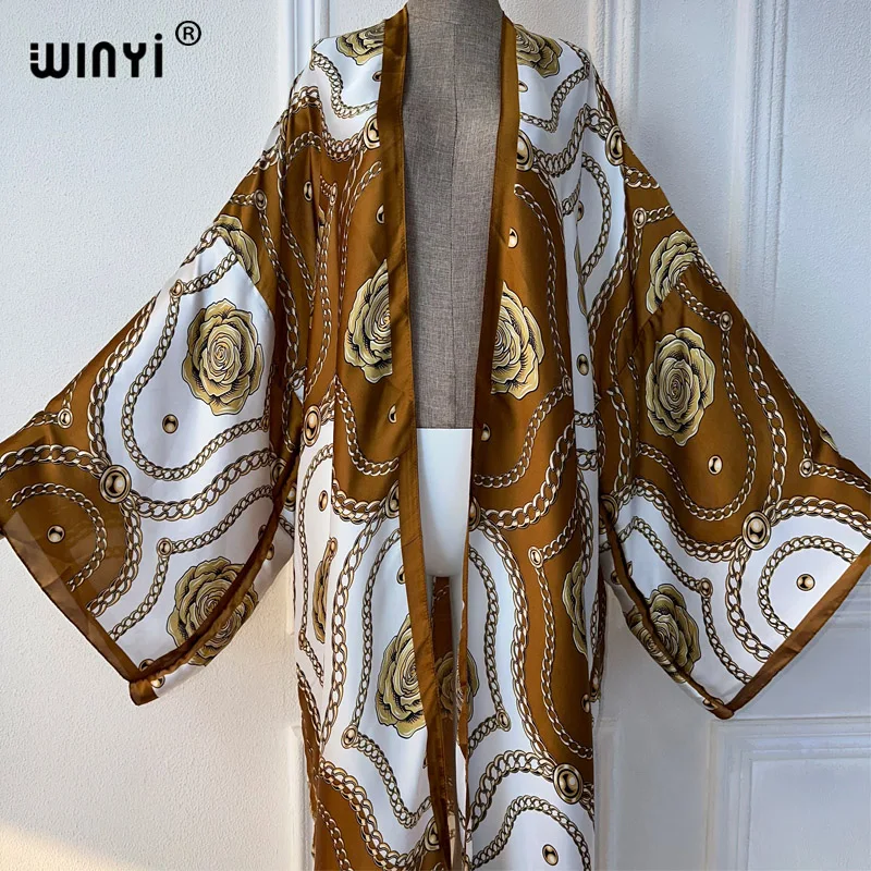 Winyi Zomer Outfit Kimono Afrika Bloemenprint Strand Cover Up Maxi Jurk Vesten Strandkleding Vrouwen 2024 Abaya Dubai Luxe