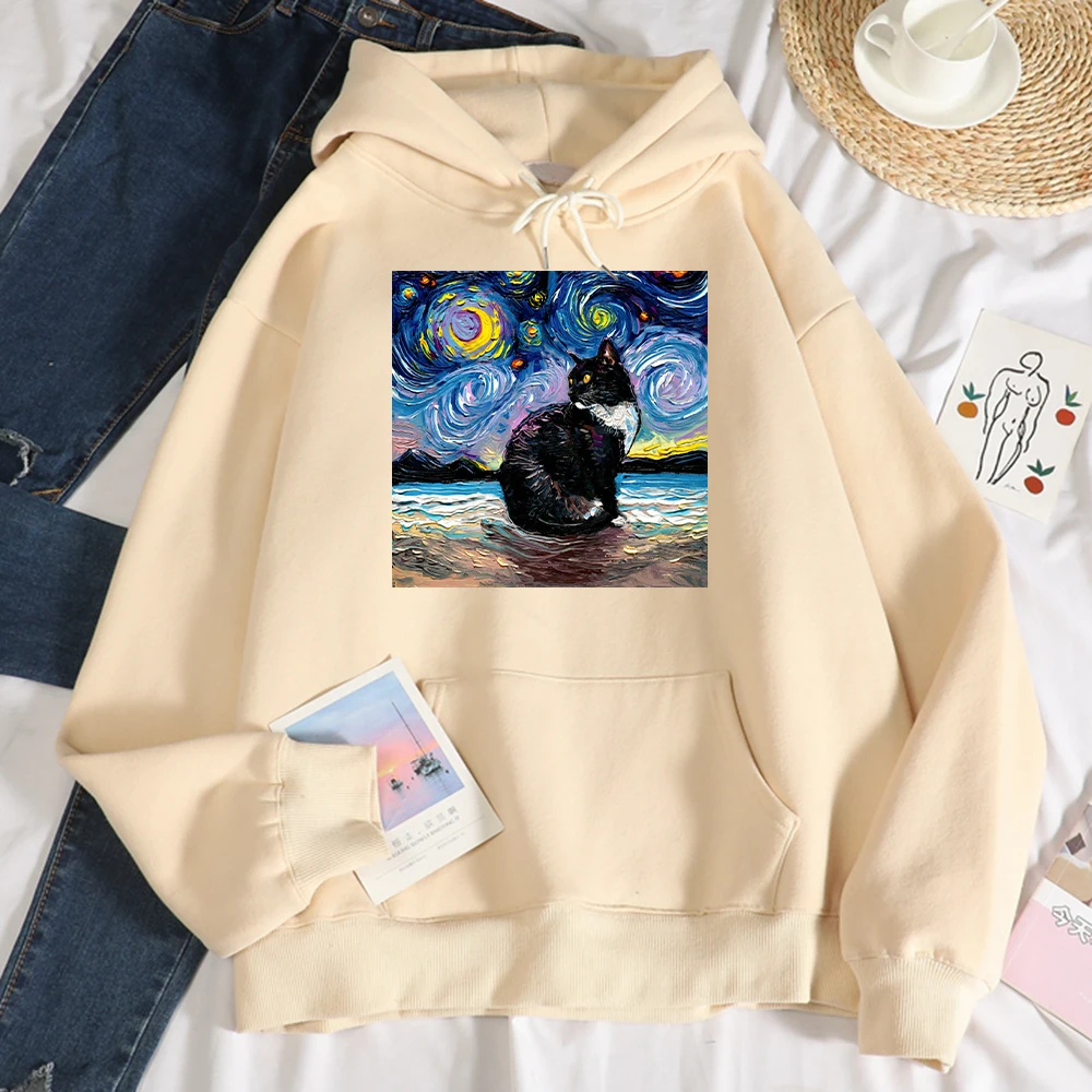 Cat Starry Sky Universe Printing Women's Hoody Autumn High Quality Sweatshirt Autumn Warm Casual Hoodedid