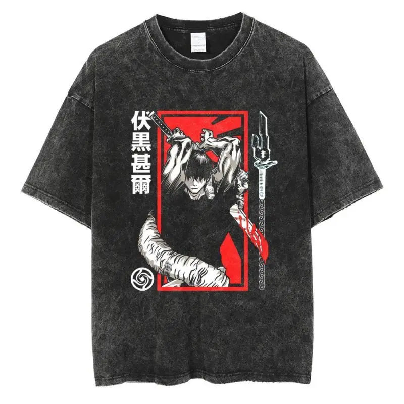 

Футболка оверсайз из хлопка с эффектом кислотной стирки Jujutsu Kaisen Toji Fushiguro, летняя аниме-стритвир футболка с графическим принтом для мужчин и женщин, коллекция 2026 года