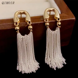 Long Metal Chain Tassel Post Earrings For Women Elegant Designer Party Accessories Dangle Geometric Fashion Jewelry Gifts C1536